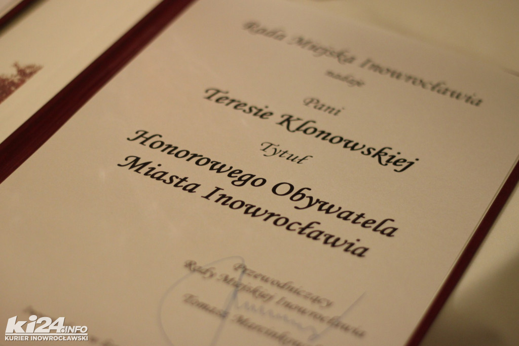 Teresa Klonowska nowym Honorowym Obywatelem Miasta Inowrocławia