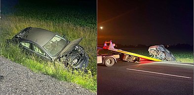 Osobówka wypadła z drogi na obwodnicy. Nocna akcja służb