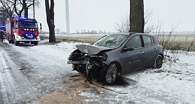 Auto wpadło na drzewo. Dwie osoby w szpitalu, ślisko na drogach