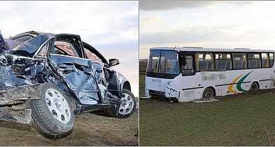 Zderzenie autobusu szkolnego z Audi. Trzy osoby w szpitalu