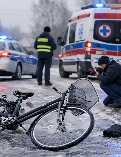 Śmiertelny upadek rowerzystki na oblodzonej jezdni-55474