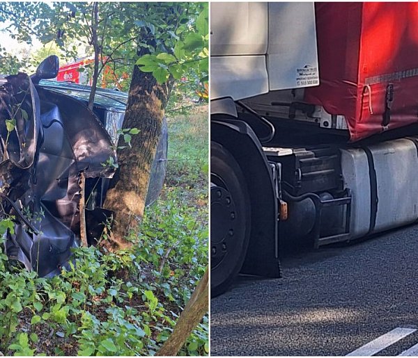 Koło z ciężarówki wbiło się w osobówkę! 34-latka cudem uszła z życiem-52586