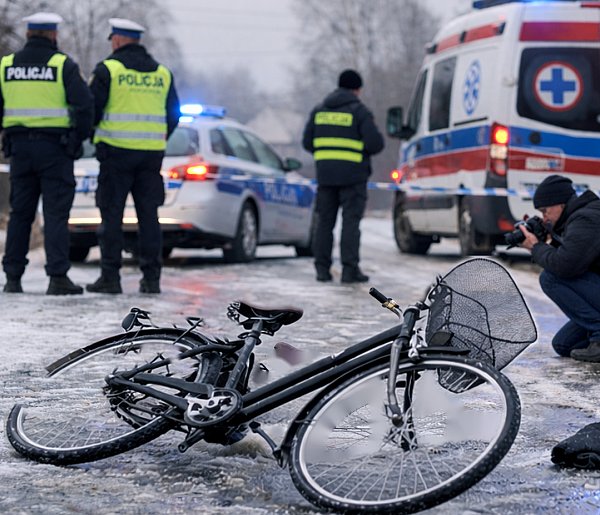 Śmiertelny upadek rowerzystki na oblodzonej jezdni-55474