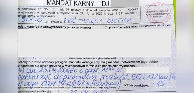 Jechał 122 km/h w terenie zabudowanym. Mandat: 5 tysięcy złotych