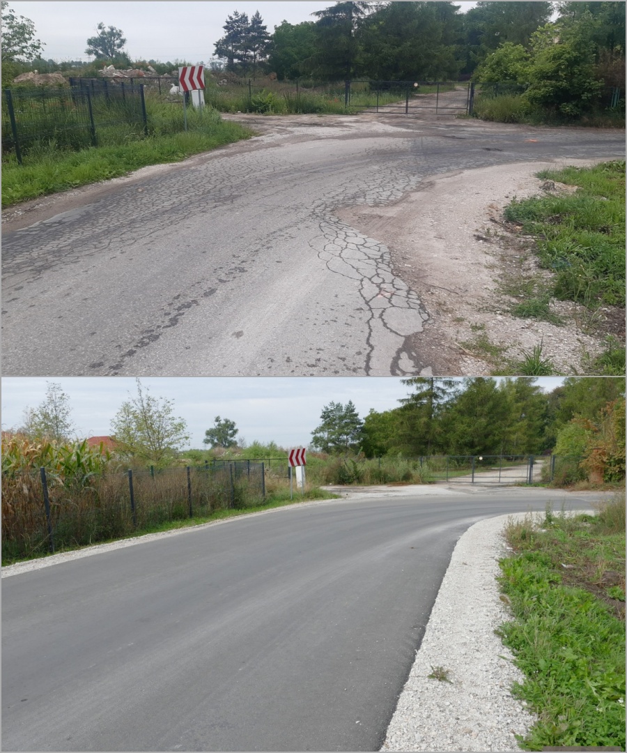 Droga w Piotrkowicach przed i po przebudowie