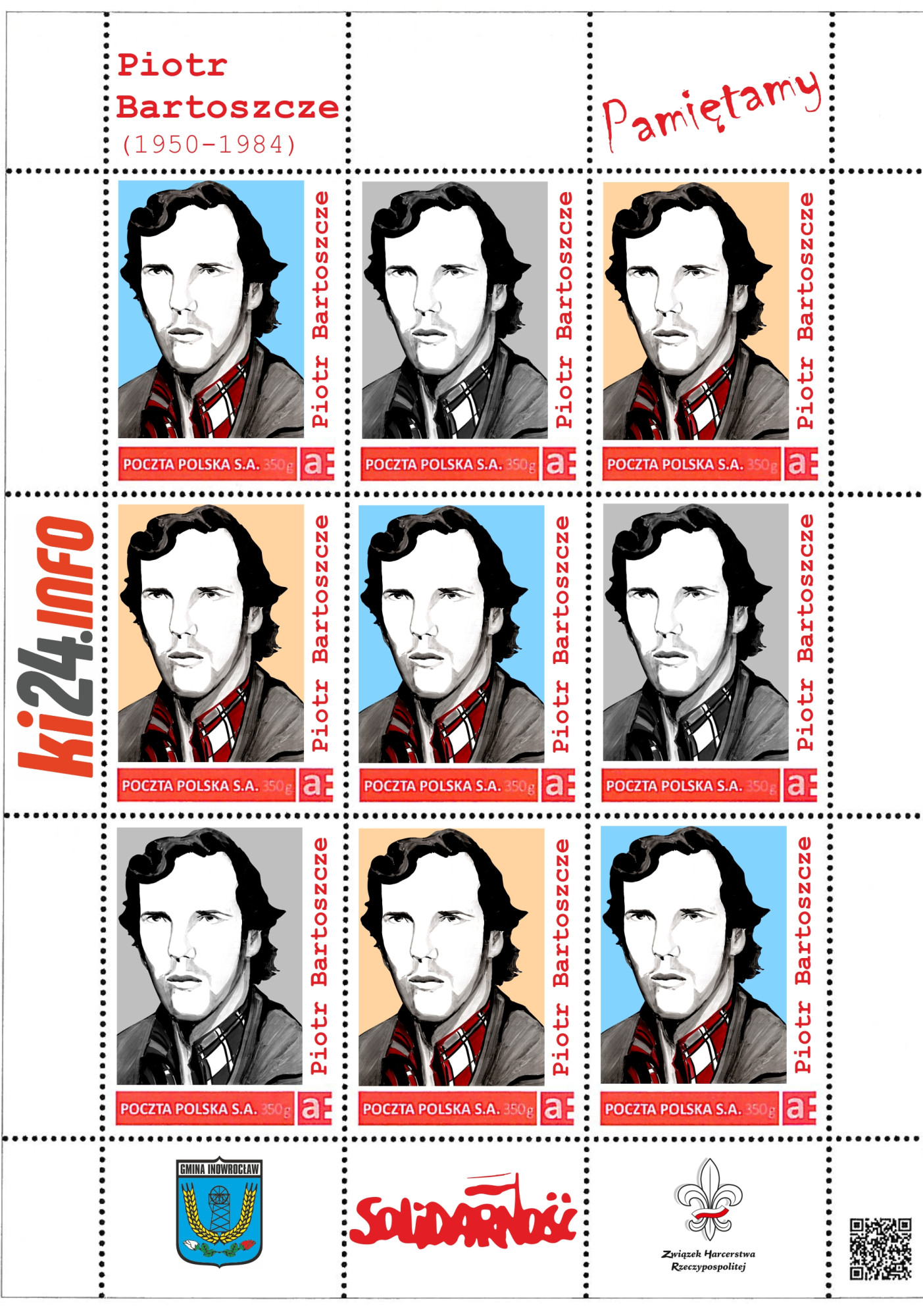 Spersonalizowany znaczek pocztowy z wizerunkiem Piotra Bartoszcze (zbiory Wojciecha Gonery)