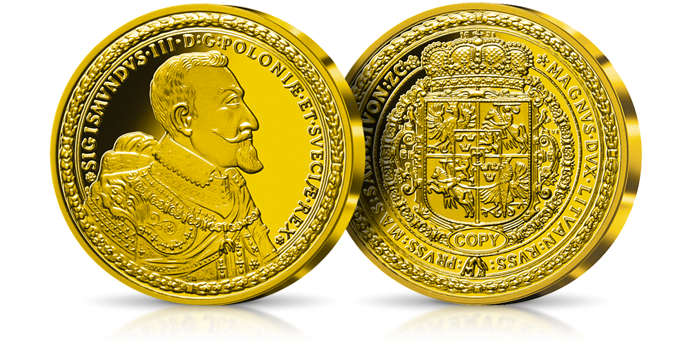 Kolekcjonerska złota moneta z motywem polskiego króla prezentująca kunsztowne detale i lustrzany blask stempla. Kolekcjonerska złota moneta z motywem polskiego króla prezentująca kunsztowne detale i lustrzany blask stempla.